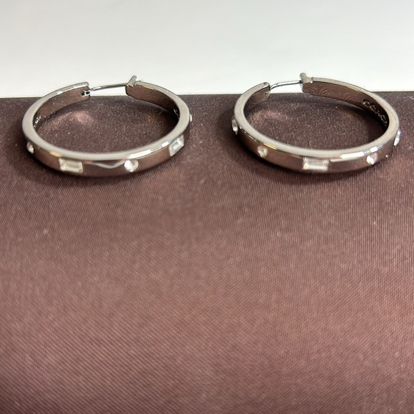 Coach Silver Hoop‎ Earrings with Rhinestones - Picture 2 of 6
